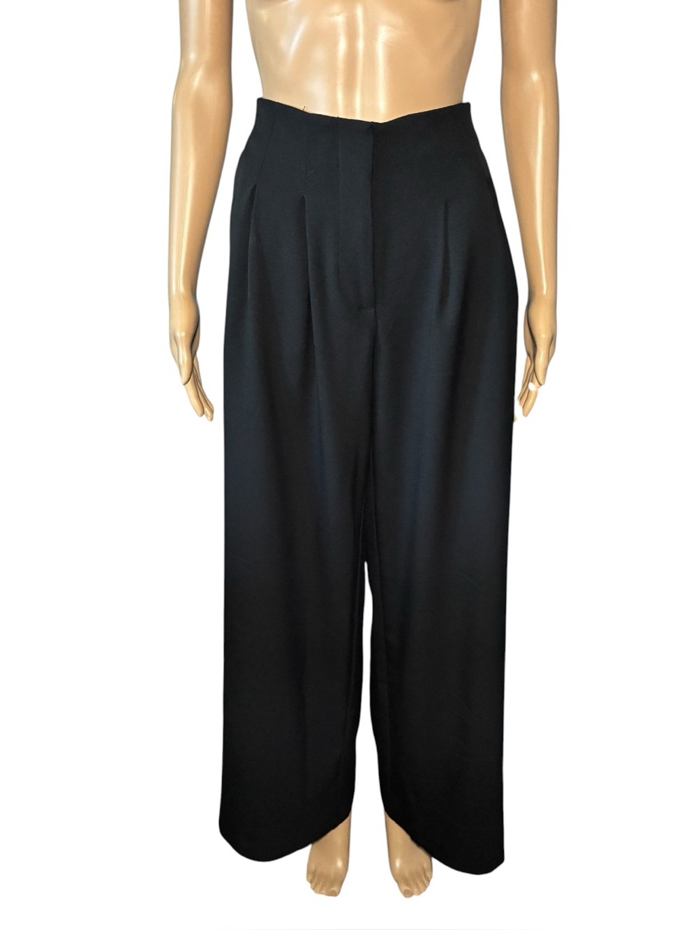 Old Navy Women's Wide Leg Pants 4 Black Zip Fly High Rise Pleated Side Pockets